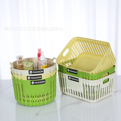 プラスチック収納バスケットデスクトップ化粧品雑貨バスケットリビングルームキッチンラウンド中空収納ボックス多機能収納バスケット