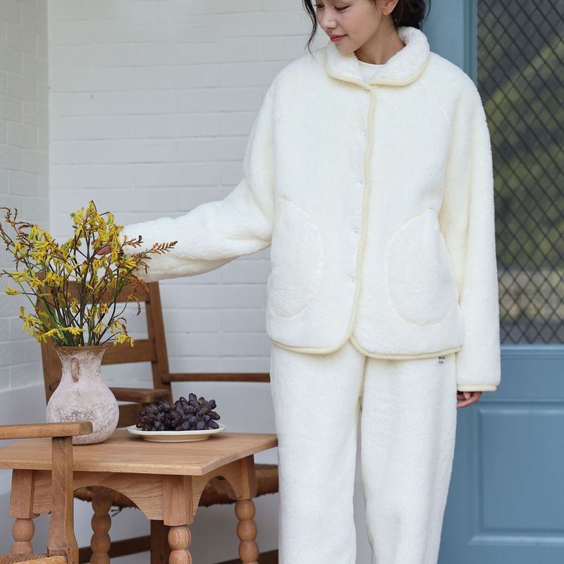 加厚暖暖绒精致小翻领家居服睡衣套装女软糯舒适轻暖居家外穿睡衣|undefined