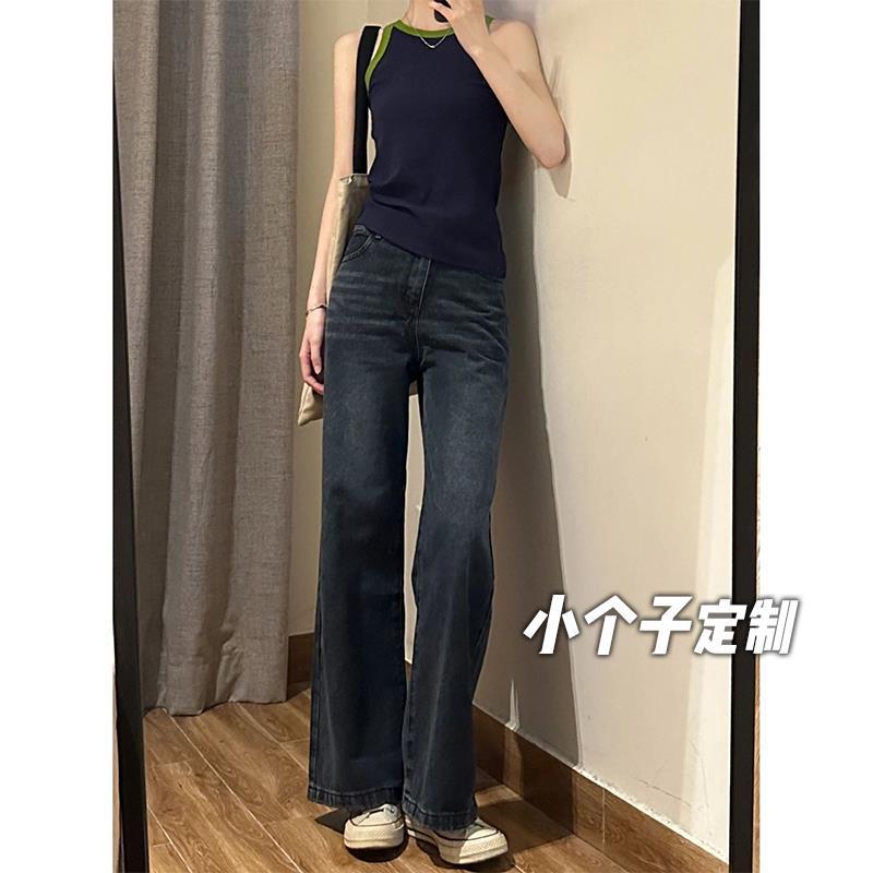 150小矮个子高街复古微喇牛仔裤女高腰直筒阔腿xs显高九分喇叭裤