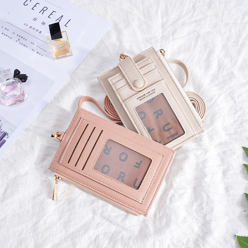 Halter neck work pull card bag for women 20% off solid color wholesale cross-border special coin purse PU Japanese and Korean wallet for women