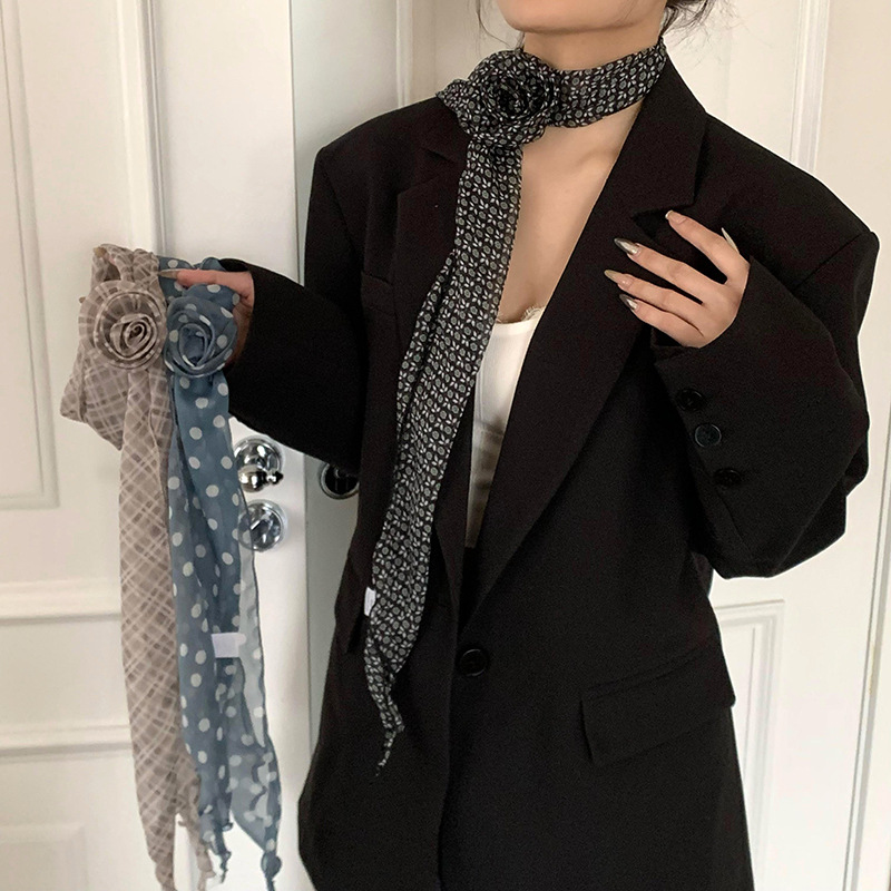 Bufanda de seda, banda larga, sentido de alta calidad, lunares, corbata delgada y estrecha, cinturón, bolso envuelto, cinturón para el cabello, cinta para el cabello, serpentina