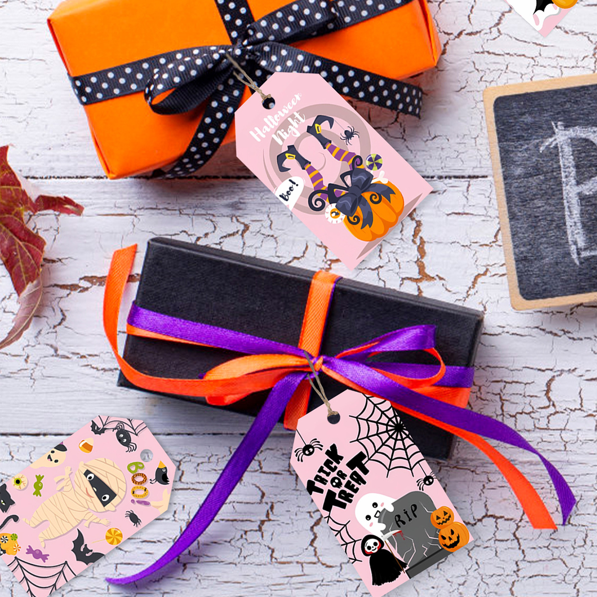 跨境粉色纸质礼物吊牌标签万圣节主题饰品道具派对卡片装饰用品