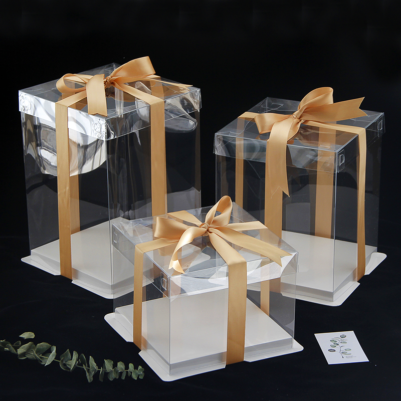 Cuadrado transparente 6 pulgadas 8 pulgadas 10 pulgadas caja de embalaje de pastel de cumpleaños monocapa doble alta globos horneado paquete