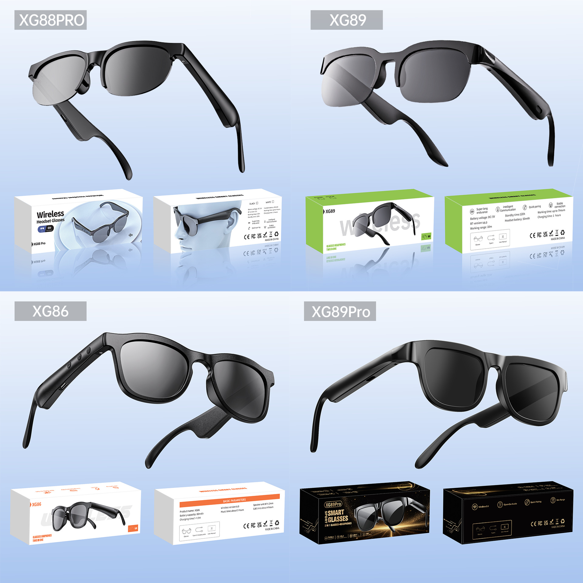 Gafas XG88pro 89 86 90 con auriculares Bluetooth inalámbricos, gafas de sol deportivas para exteriores, música, estilo abierto, traducción por IA