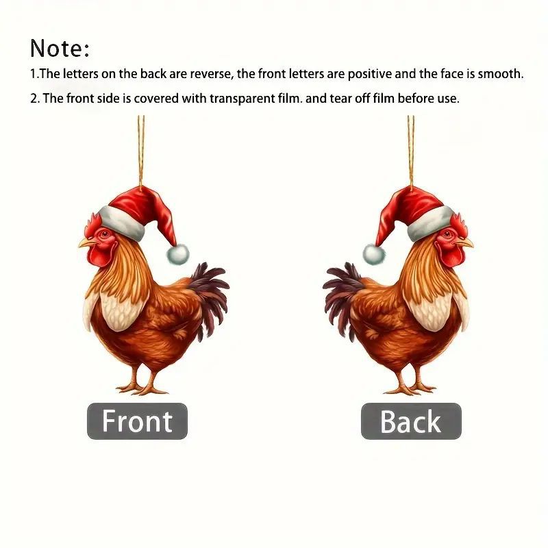 2D Navidad nuevo gallo fiestas colgante acrílico plano transfronterizo espejo retrovisor de automóvil colgante para el hogar colgante image 4
