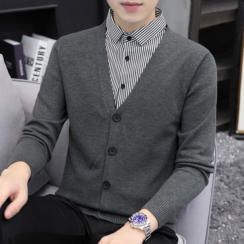 Fake two-piece men's shirt-collar sweater, spring and autumn 2025 new Korean style knitwear, versatile collared top for men, in stock, cotton Fake two-piece men's shirt-collar sweater, spring and autumn 2025 new Korean style knitwear, versatile collared top for men, in stock, cotton