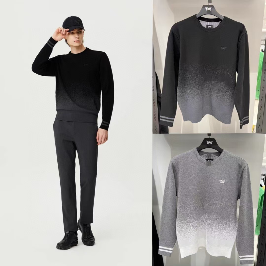 24 Autumn Golf Clothing Men's Long Sleeve Top Heavy Gradient Color Round Neck Pullover Easiest for Match Knitted Sweater