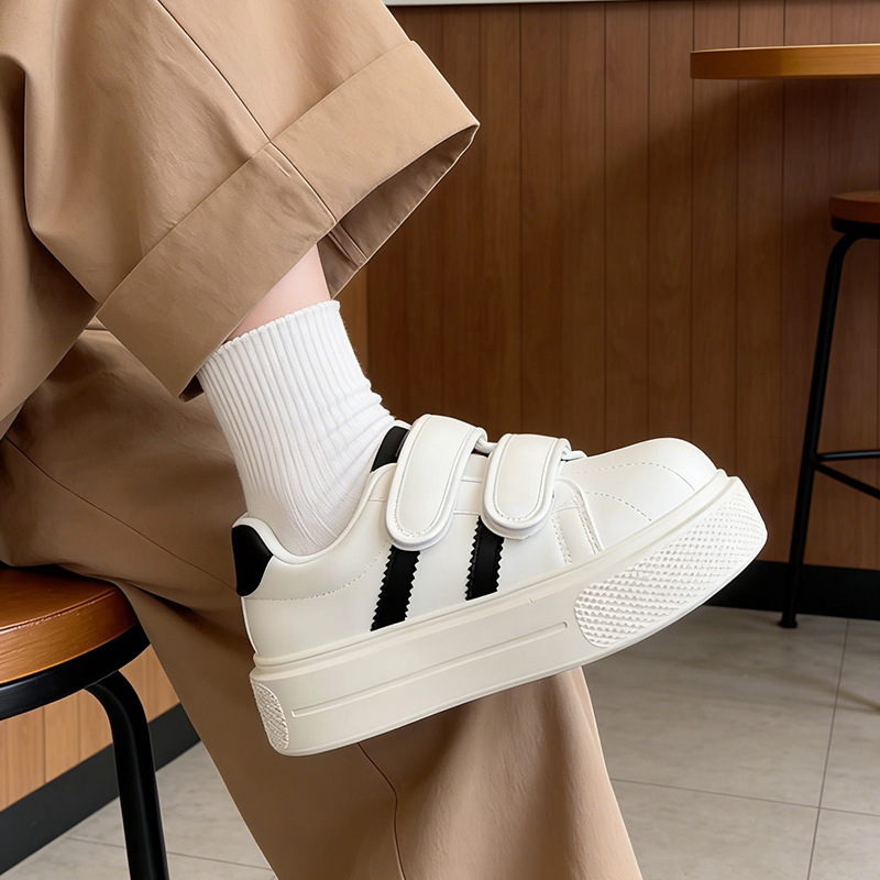 Shell-Toe Thick-Soled Sneakers for Women with Velcro, White Casual Shoes, Women's Shoes, 2026 New Spring Model, Height-Increasing German Training Shoes Shell-Toe Thick-Soled Sneakers for Women with Velcro, White Casual Shoes, Women's Shoes, 2026 New Spring Model, Height-Increasing German Training Shoes