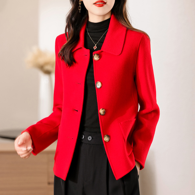 Autumn and Winter Wool Double-Sided Woolen Coat Women's Short Doll Collar 2024 Slim Look Coat Elegant All-Match Small Coat
