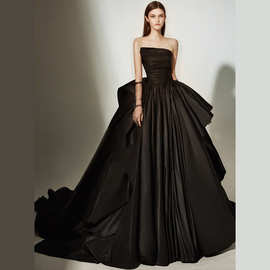 黑色晚礼服婚纱2022新款气场女王设计感高贵名媛长款独唱演出礼服