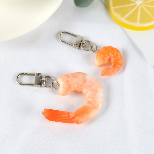 PVC simulated shrimp model keychain pendant base shrimp tail food and play display shooting props and decorations