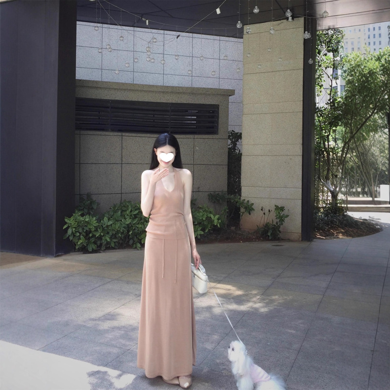 法式挂脖吊带连衣裙子女装夏季2025新款绝美早秋穿搭套装三件套|undefined