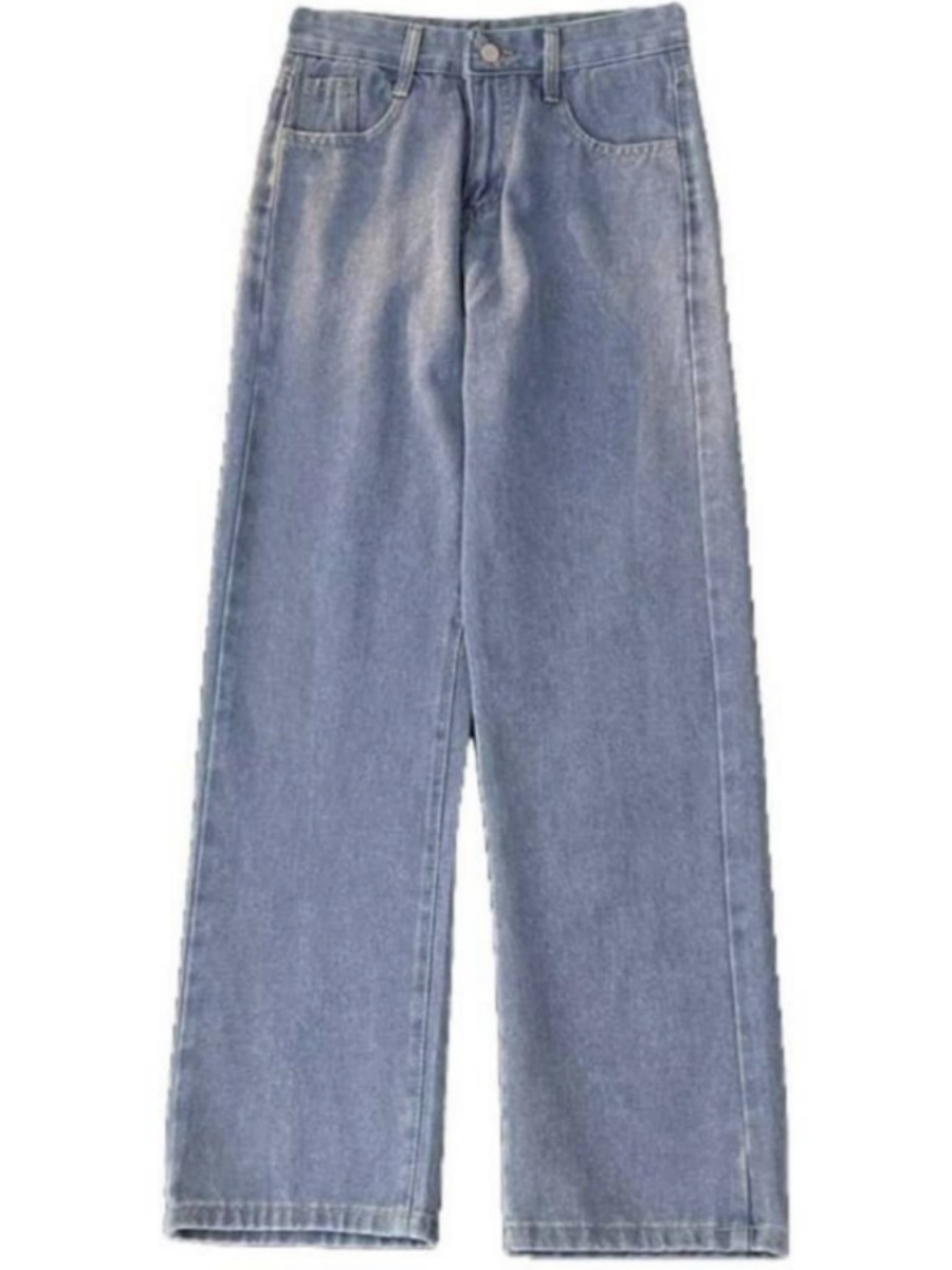 Men's Vintage-Inspired Washed Jeans Streetwear Straight-Leg Pants Drawstring Waist Lightweight Distressed Finish S-5XL_mkmklike.com