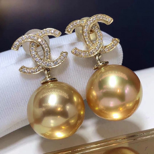Authentic Seawater Mother-Of-Pearl Pearl Earrings 925 Silver Plated 18K Gold Pearl Earrings Earrings Ear Hooks Perfect Round High-End