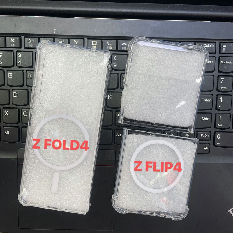 For Samsung Z FILP5 folding transparent magnetic suction phone case ZFOLD4 four-corner airbag anti-drop hard protective cover