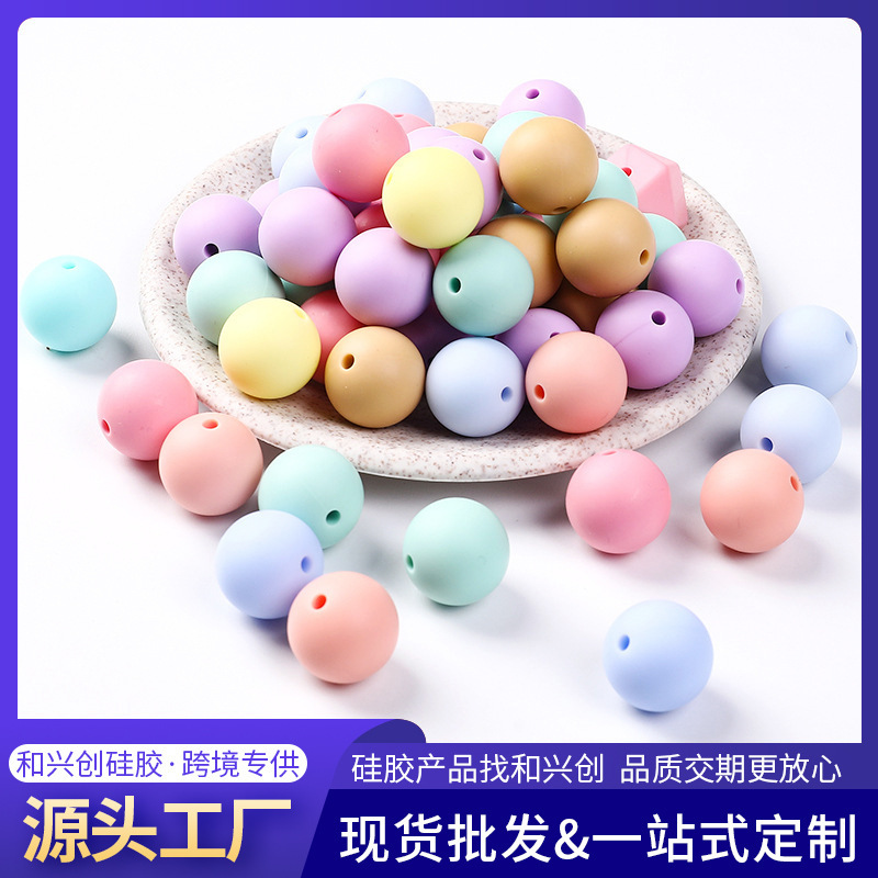 150 color in stock silicone beads 15mm beaded loose beads DIY keychain bracelet accessories round silicone beads wholesale