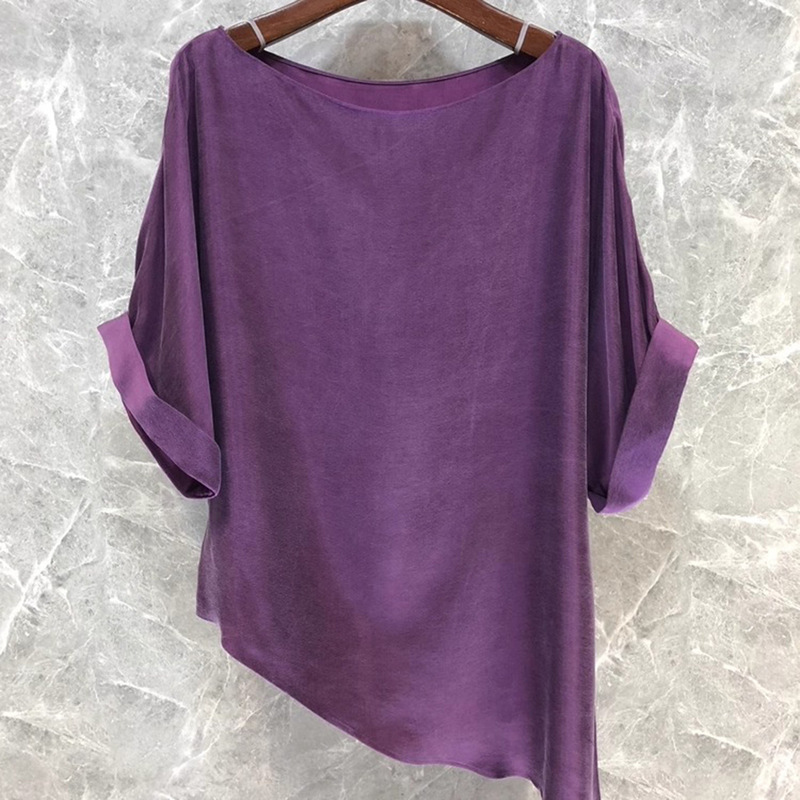 Beautiful and Stunningly Attractive Women's Crop Top 2026 Spring/Summer New Style One-Shoulder Unique Satin Short-Sleeve T-Shirt Beautiful and Stunningly Attractive Women's Crop Top 2026 Spring/Summer New Style One-Shoulder Unique Satin Short-Sleeve T-Shirt