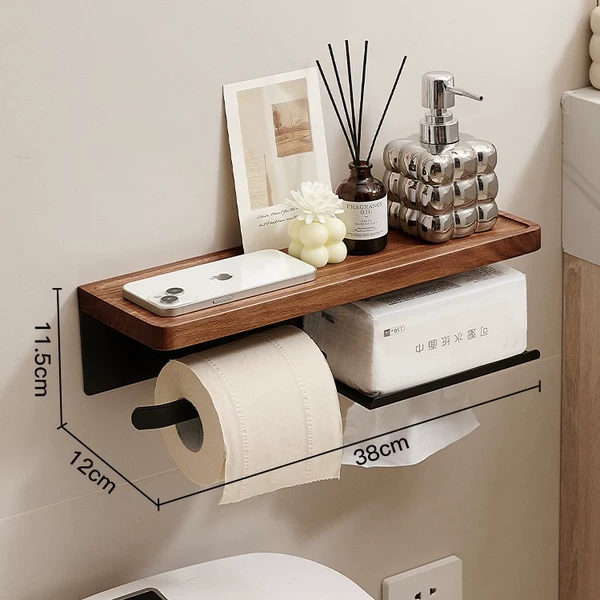 【Walnut + Black】Pull right and left roll paper holder