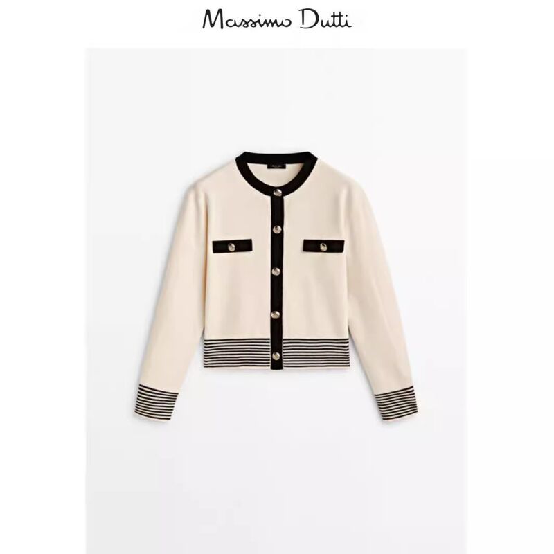 Massimo Dutti Women's 2026 Spring New Style Small Fragrant Style Design Striped Knitted Cardigan Short Jacket Massimo Dutti Women's 2026 Spring New Style Small Fragrant Style Design Striped Knitted Cardigan Short Jacket
