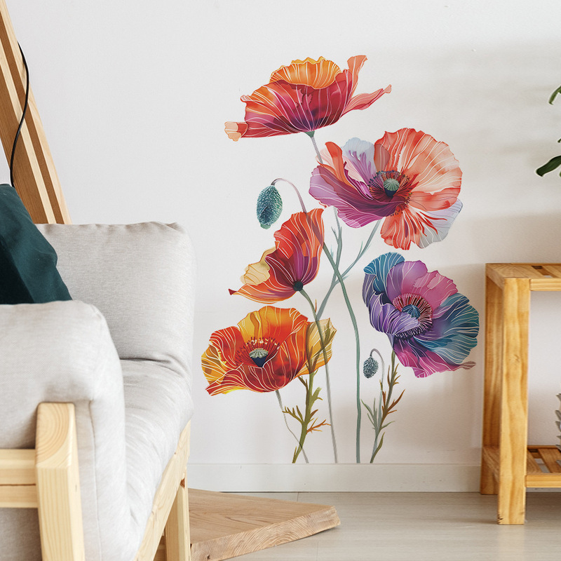 Fan Xi fun-c42 foreign trade creative painted poppy bedroom living room wall beautification wall stickers wholesale