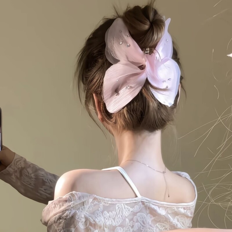新しいチュール蝶ハイエンドヘッドバンドヘアアクセサリー女性のためのフレンチレトロシンプルなメッシュソリッドカラーフレンチスーパーフェアリーグリッパー|undefined