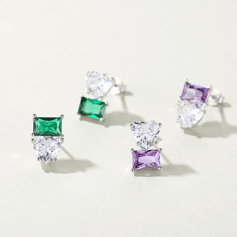 Pendientes 925 de plata de ley de alto grado de contraste de color pendientes encantadores diseño en forma de corazón sentido nicho primavera y verano nuevos pendientes 925 al por mayor