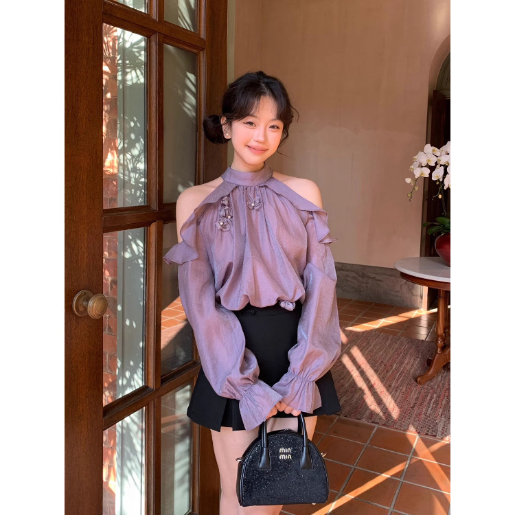 春季新款衬衣法式高级感提花刺绣圆领长袖衬衫女宽松洋气休闲上衣|undefined