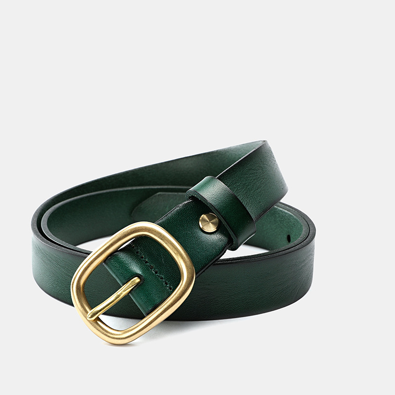 Zhuanshan Women's Leather Belt 3.0cm Width Rectangular Copper Buckle Casual Pure Cowhide Handmade Vintage Waist Belt 61005 - Thumbnail 8