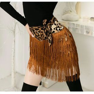 Adult Latin Dance Dance Clothing, Women's Skirt, Practice Tassel Skirt, Performance Clothing, One-piece Lace-up Hip Scarf Apron