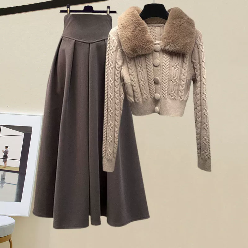 Весенняя нежная носить женский 2024 новый корейский модный свитер с высокой талией юбка из двух частей