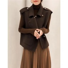 8971欧洲站2024春秋季新款毛呢马甲外套女短款无袖坎肩外套毛呢潮
