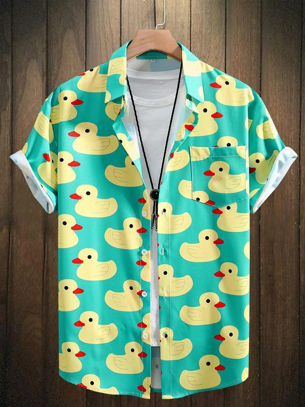 2025 New Cross-Border Dropshipping Rubber Duck Print Pattern Hawaiian Retro Shirt Cross-Border Dropshipping