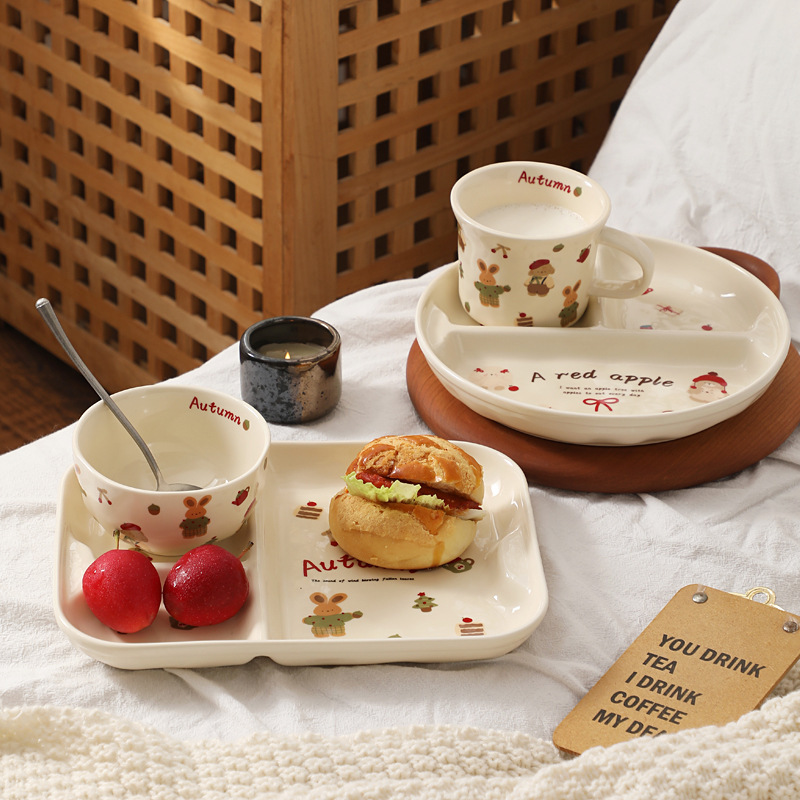 Creative Cute Cartoon Divider Plate Breakfast Plate Water Cup Ceramic Tableware Dish Set Household Rice Bowl Kidsren's Bowl and Plate Creative Cute Cartoon Divider Plate Breakfast Plate Water Cup Ceramic Tableware Dish Set Household Rice Bowl Kidsren's Bowl and Plate