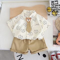 男の子夏服子供半袖スーツ新しいスタイルベビー男の子夏子供シャツツーピースセットファッショナブルなスタイル 1-ファッション