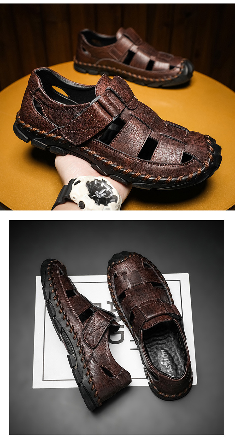 Genuine Leather Closed Toe Men Sandals Breathable Non-slip Clogs_voghion.com