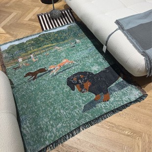 South Korea Art Cross-border Trade Landscape Series Sofa Blanket Carpet Decorative Blanket BLESS Dachshund