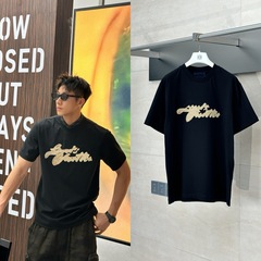 天井品質 25SS トレンドブランド 新品 ロバラフィア文字 ラウンドネック 半袖 男女同型 刺繍 ヘビーウェイト