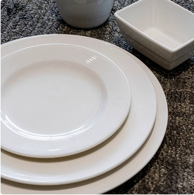 Transfronterizo cola única serie de línea de cerámica de perla blanca cubierta de espaguetas plato de filete taza de café espresso
