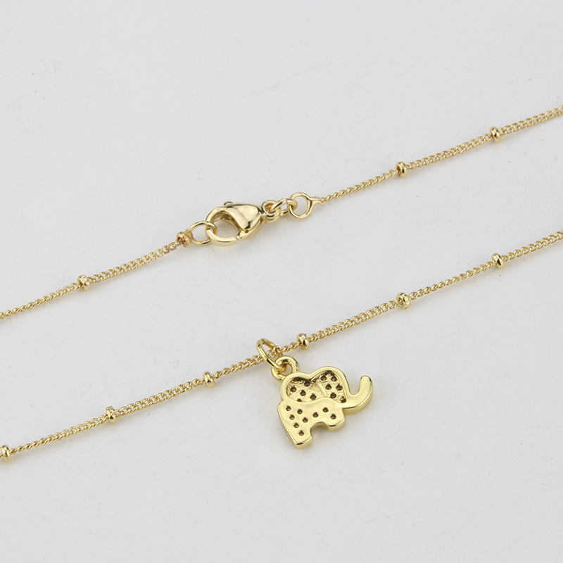 new diamond golden elephant pendant copper gold-plated necklace