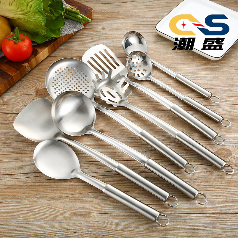 201不锈钢无磁厨具圆环砂光 锅铲汤勺漏勺煎铲火锅勺 烹饪八件套