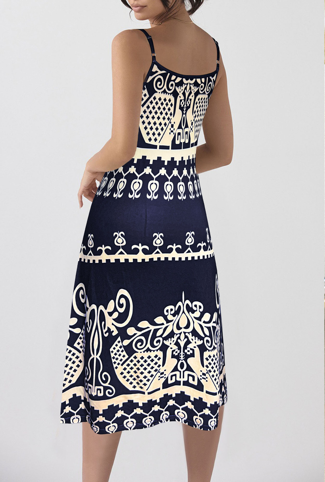 Arrival Spring Summer round Neck Sexy Hollow Out Cutout round Neck Slim Fit Sleeveless Halter Printed Dress