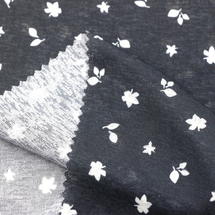 罗纹印花布针织全涤竹节丝热升华转移印花1x1螺纹罗纹布服装面料