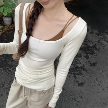 韩版气质大u领修身纯色长袖T恤女春秋新款内搭打底衫显瘦辣妹上衣