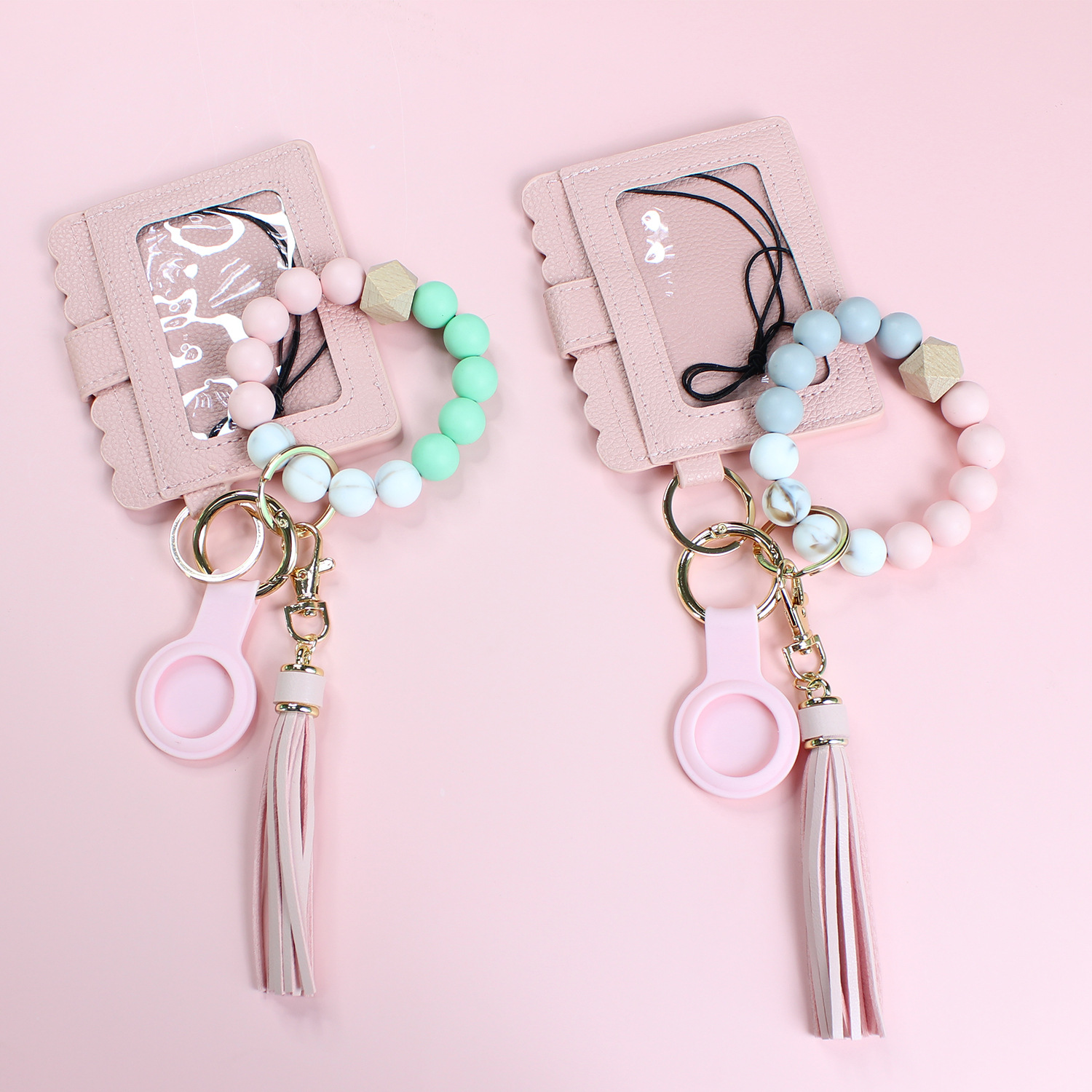1 Set Simple Style Solid Color Pu Leather Silica Gel Metal Beaded Womenu0027S Keychain