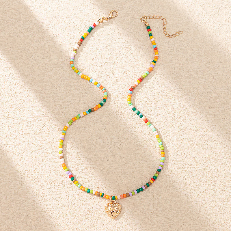 Cute Heart Shape Glass Zinc Alloy Beaded Women's Pendant Necklace display picture 4