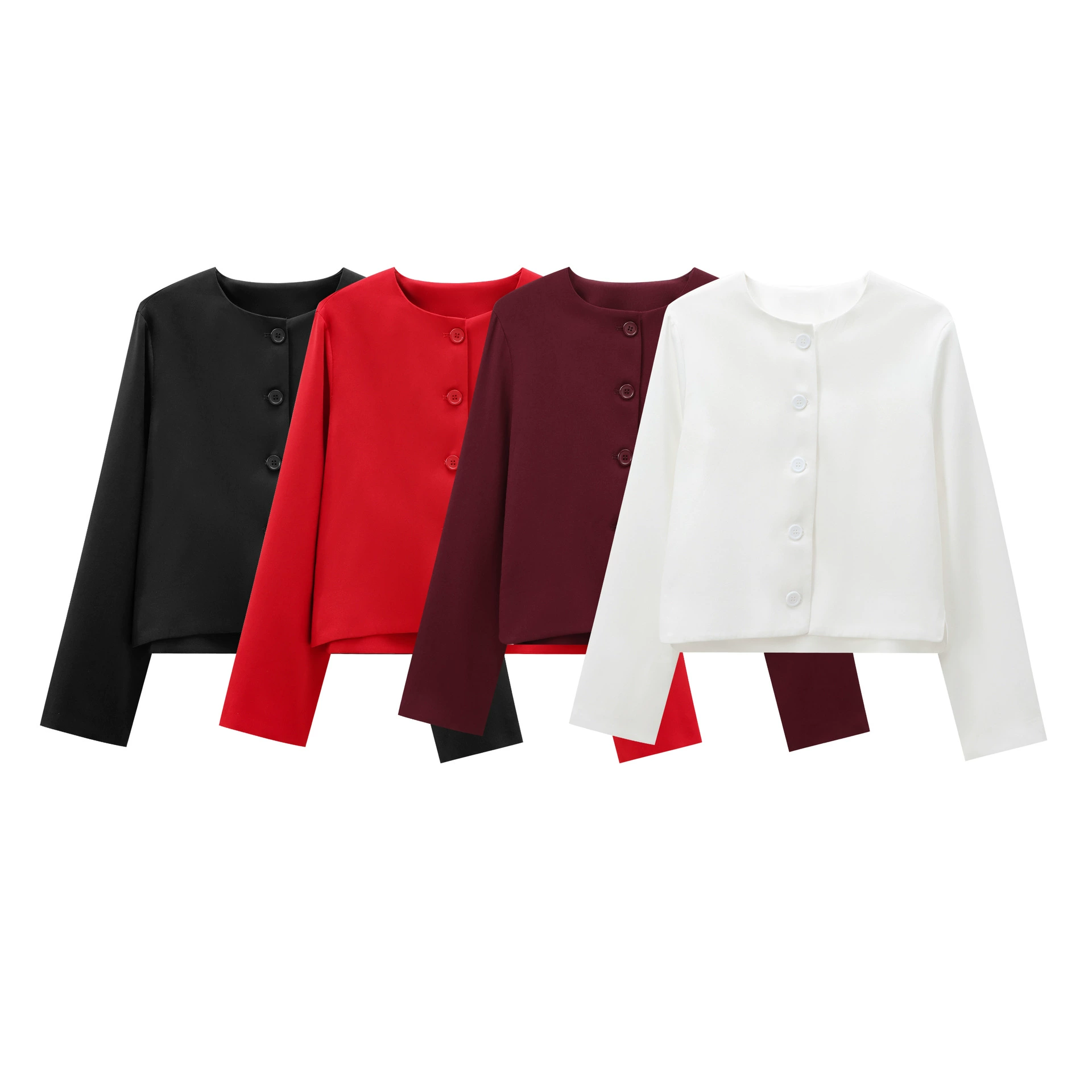 Внешняя торговля Оптовая трансграничная новая женская одежда в европейском и американском стиле новая мода с круглым вырезом с длинным рукавом куртка с пряжкой Z6895