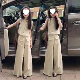 2026女童套装洋气小香风无袖西装马甲背心高腰套装夏季休闲两件套