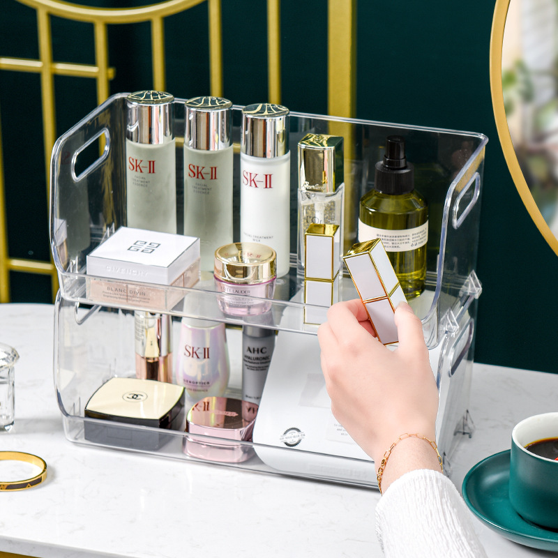 Nueva caja de almacenamiento transparente de lujo ligero de almacenamiento en rack apilable máscara cosmética Almacenamiento en rack misceláneas del hogar organización