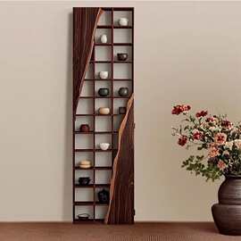 老榆木博古架民宿酒店新中式收纳架侘寂风置物架壁挂式古董储物架