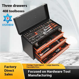 源头工厂直销外贸工具组套 便携式三抽小型自锁工具箱408件工具箱